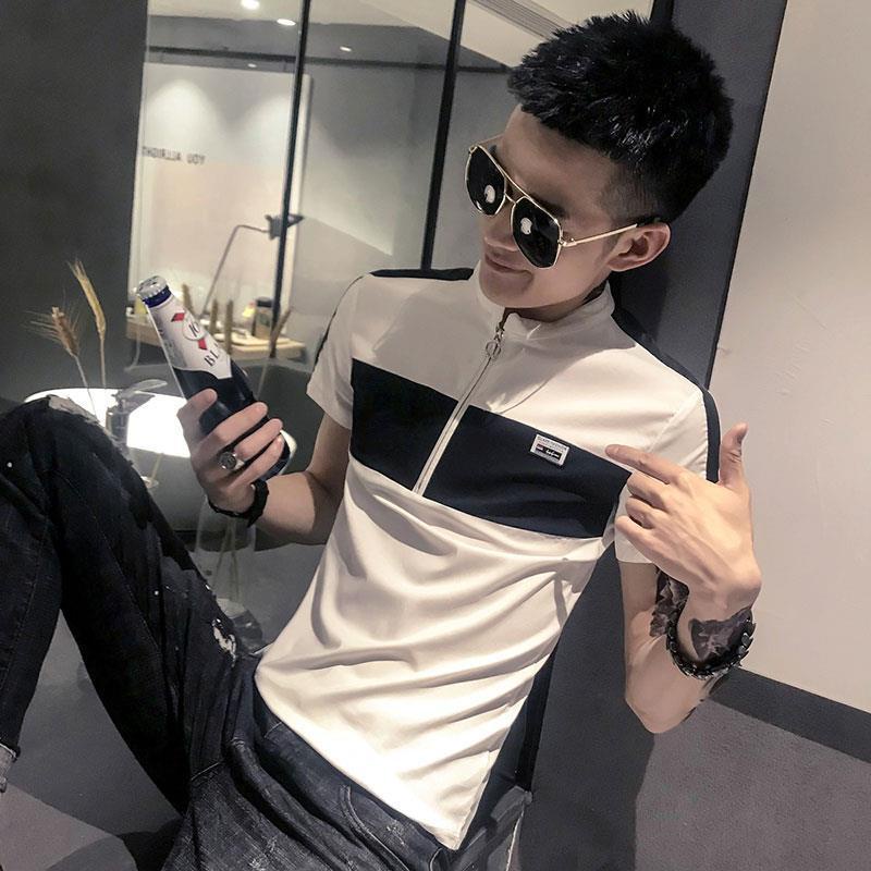 Áo Thun Tay Lửng Cổ Đứng Vải Cotton Dáng Ôm Phong Cách Hàn Quốc Thời Trang Mùa Hè Dễ Phối Đồ butik baju lelakilong Z