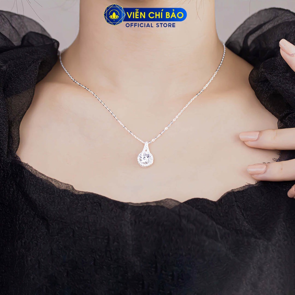Dây chuyền bạc nữ đá tròn trắng new chất liệu bạc 925 thời trang phụ kiện trang sức Viễn Chí Bảo D400766