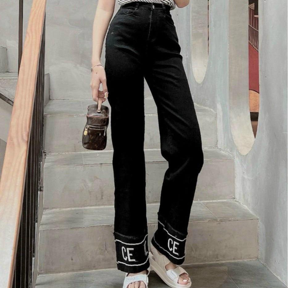 Quần jean nữ Nino Official Quần Xuông Thêu Lai siêu hót lưng siêu cao co giãn cực đẹp Dài 103cm