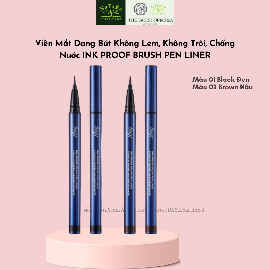 Bút kẻ viền mắt không trôi chống nước chống lem The Face Shop fmgt Ink Proof Brush Pen Liner 0.6g