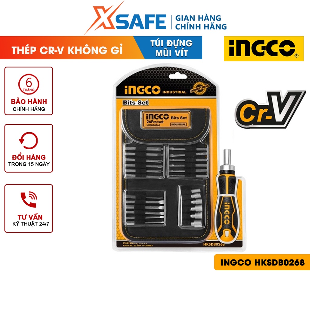 Bộ tua vít 26 chi tiết INGCO HKSDB0268 vặn siết 2 chiều tự động, chất liệu thép cr-v không gỉ, có nam châm tiện lợi