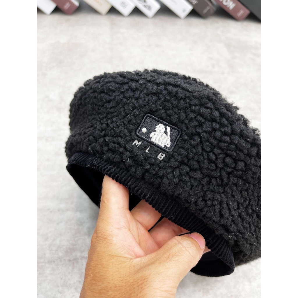 Nón Beret Chất Lông Cừu Màu Trắng Ngà/Đen Thêu Logo NY Dn.Storevnxk
