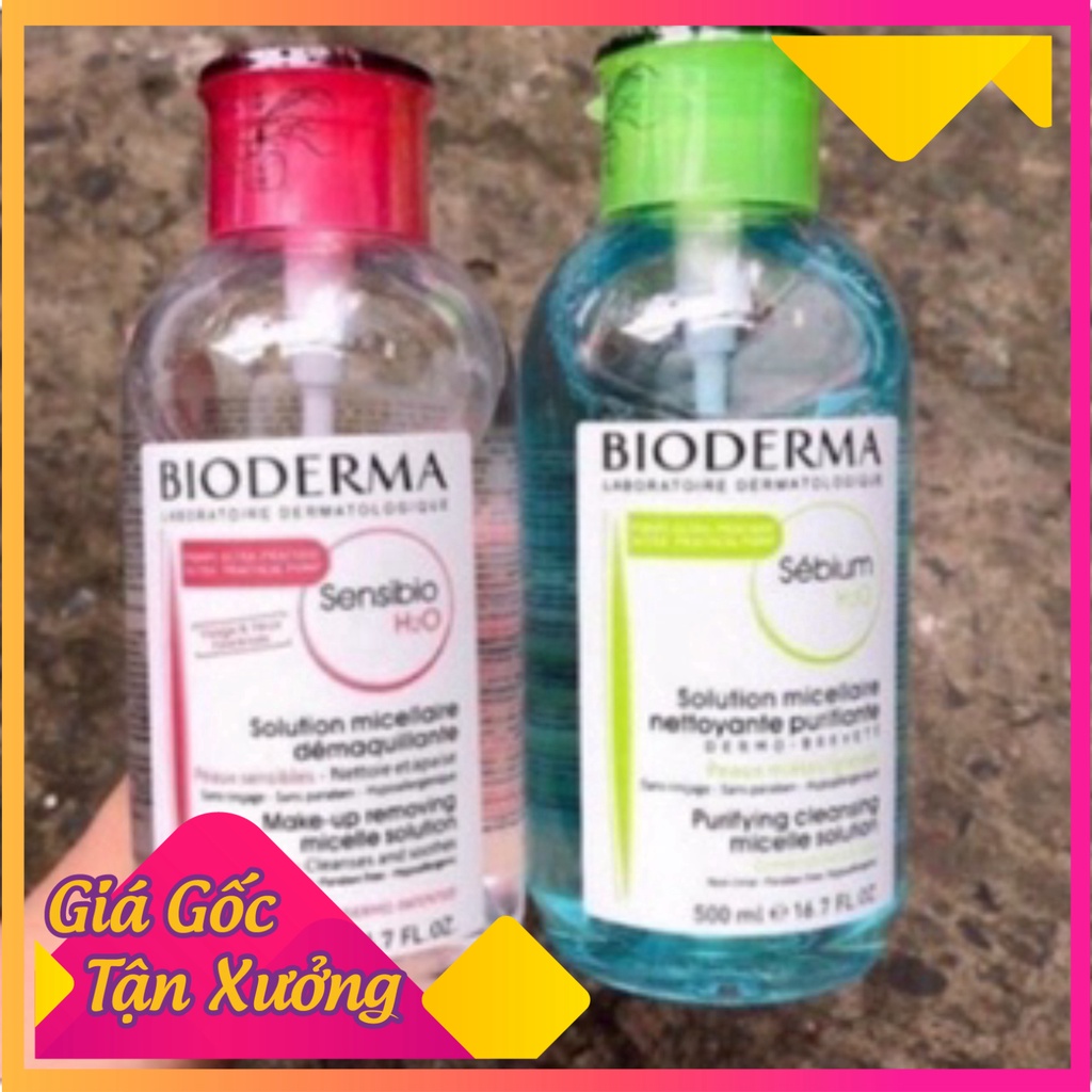 (Mẫu chai mới) Tẩy trang không cồn Bioderma 500ml xanh, hồng