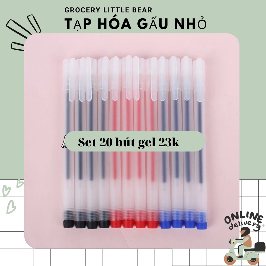 Set 20 bút gel khô nhanh mực xanh, đen, đỏ resun ngòi 0.5mm