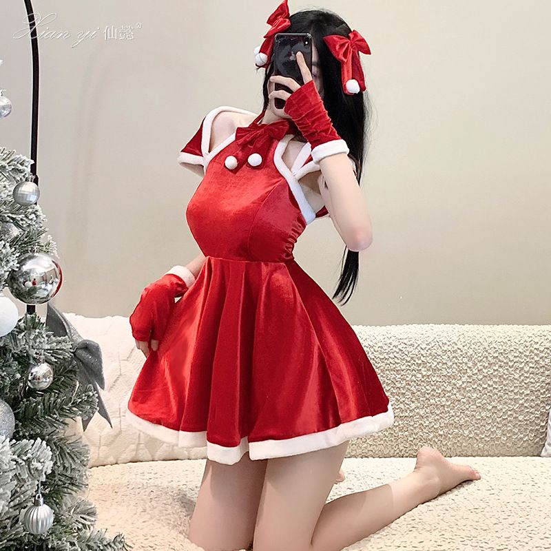 [ORDER / KHÔNG CÓ SẴN] FULL SET Bộ Trang phục Lolita giáng sinh váy nơ kèm choàng và nịt eo phong cách tiểu thư