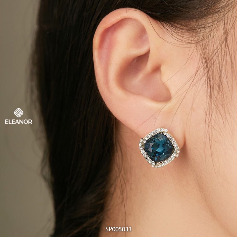 Bông tai nữ chuôi bạc 925 Eleanor Accessories hình vuông đính đá xanh phụ kiện trang sức 5033