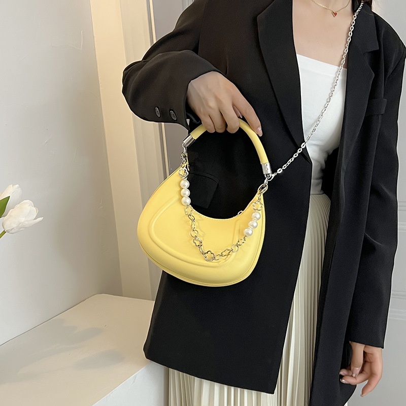 Túi Đeo Vai / Xách Tay Tròn Đính Hạt Ngọc Trai Có Khóa Kéo Thời Trang Cho Nữ