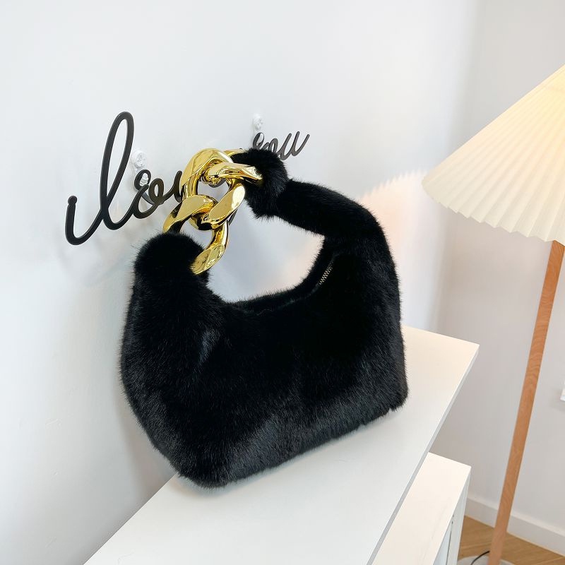 Túi xách lông nhung IELGY màu trơn dây xích thời trang cho nữ