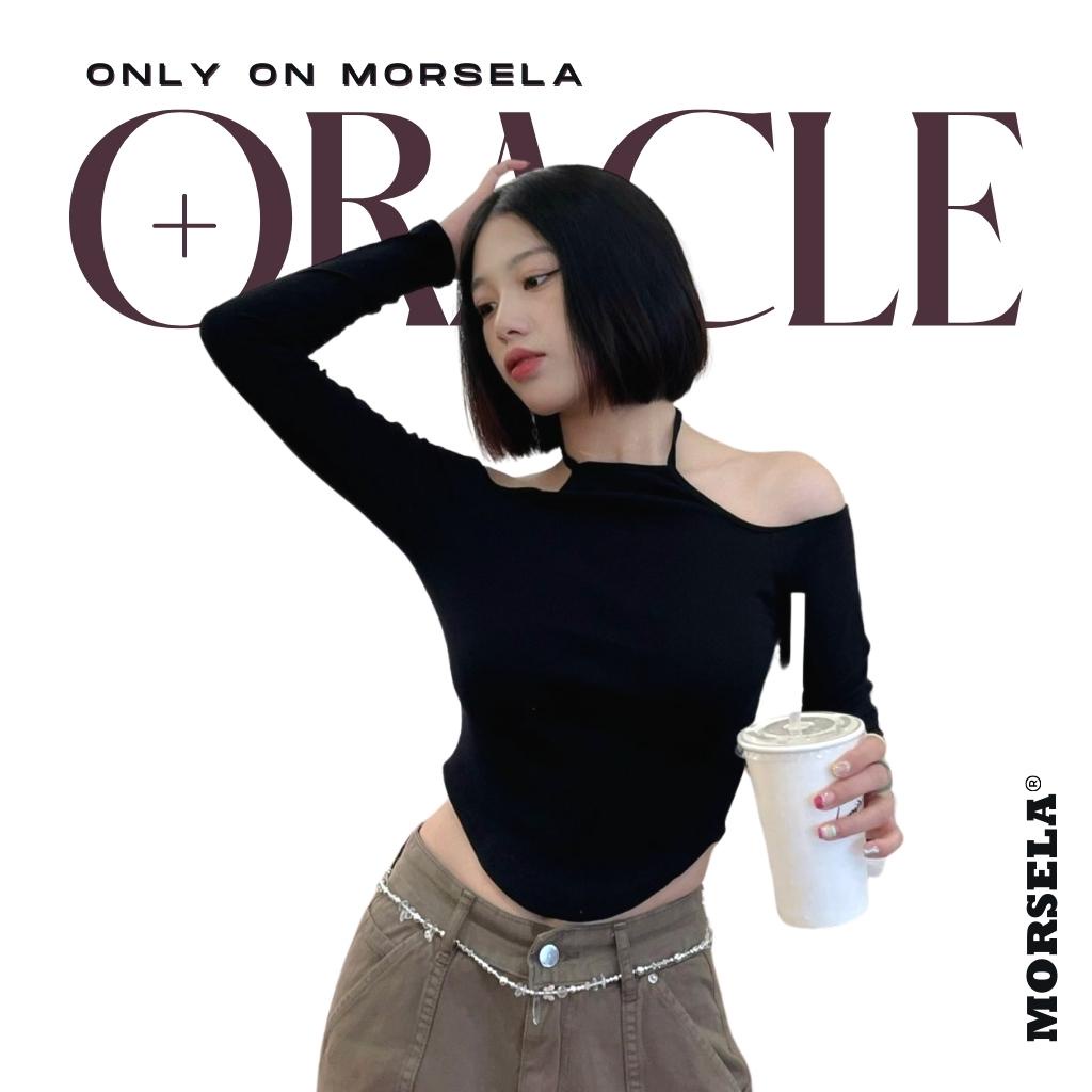 MORSELA® chính hãng - Áo croptop nữ tay dài 𝗢𝗥𝗔𝗖𝗟𝗘 form cổ yếm phong cách Hàn Quốc