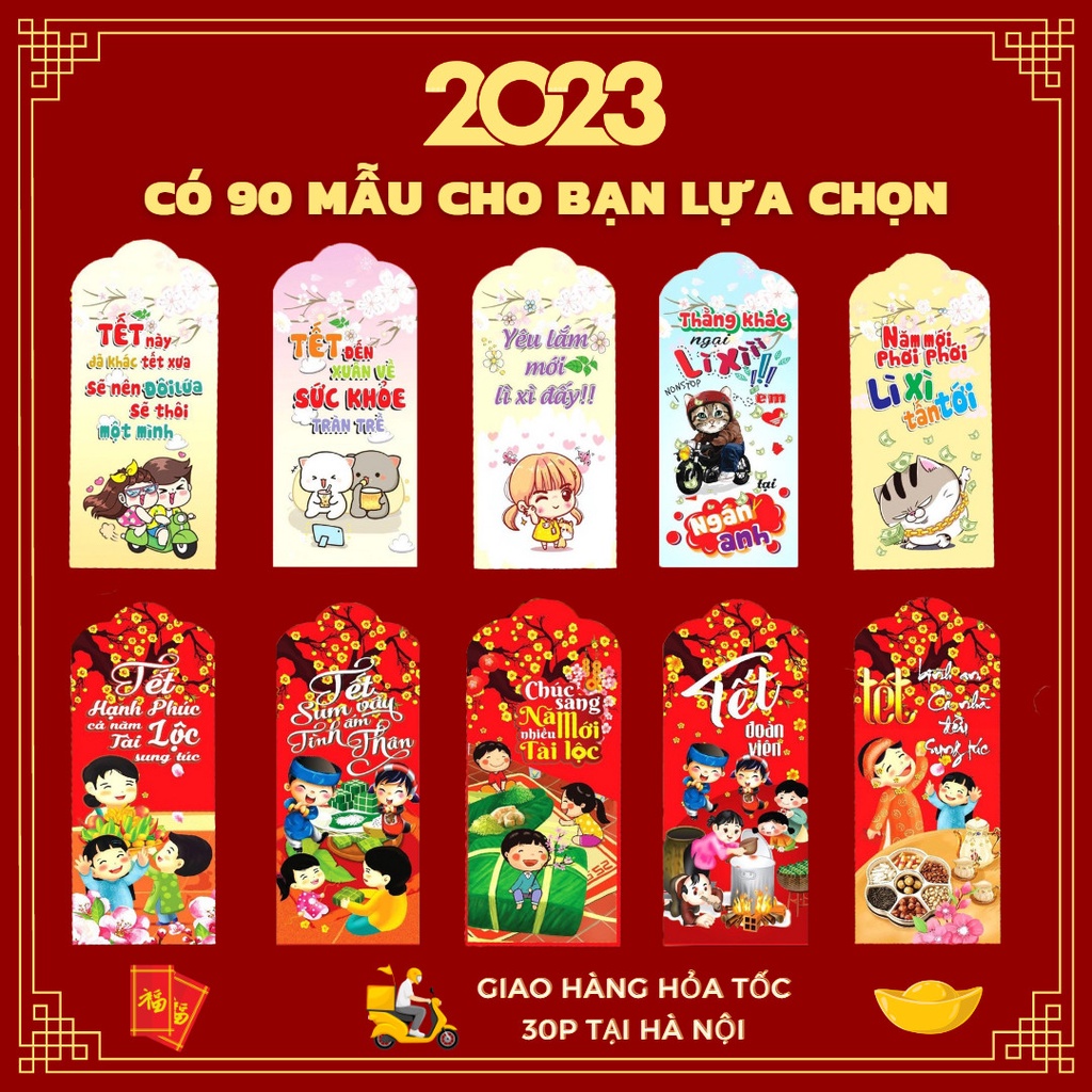 Bao lì xì tết 2023 trend bóng đẹp, phong lixi đỏ truyền thống dễ thương phong bao lì xì Tết Quý Mão