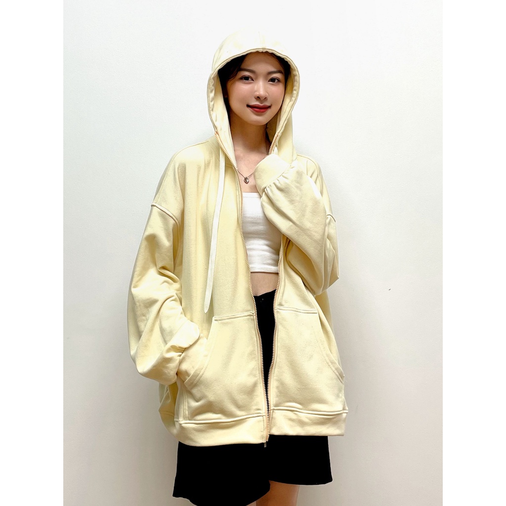 Áo khoác Hoodie zip Moment có nón vải chân cua cao cấp form rộng unisex nam nữ – Célia