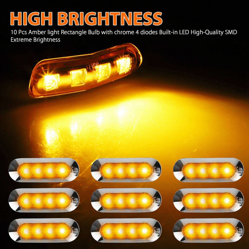 10x Màu hổ phách LED Xe tải Đèn đánh dấu bên 4LED Khe hở RV Camper 12V-24V