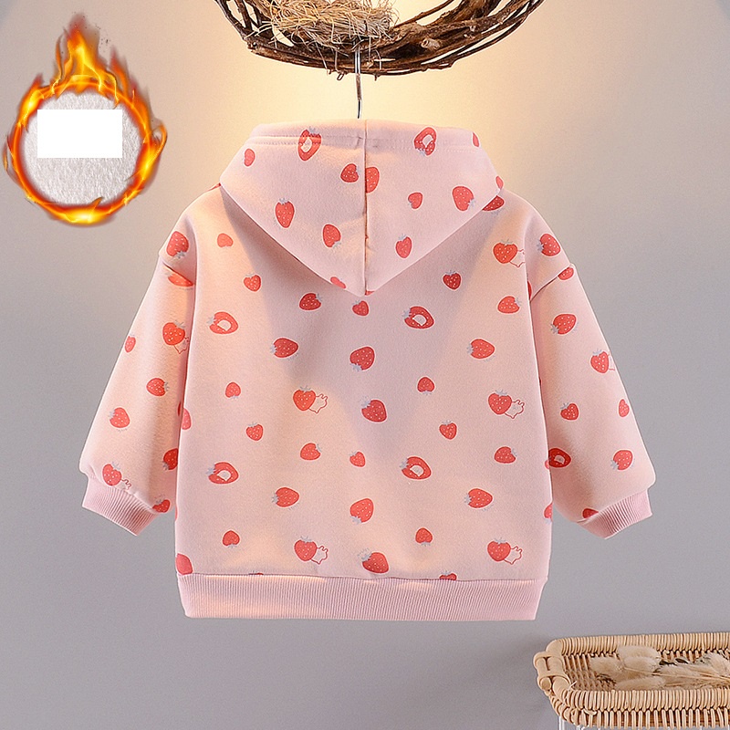 Áo hoodie bé gái lót lông 1-4 tuổi hình dây tây thêu chữ, Áo nỉ cho bé dày dặn kiểu dáng thời trang