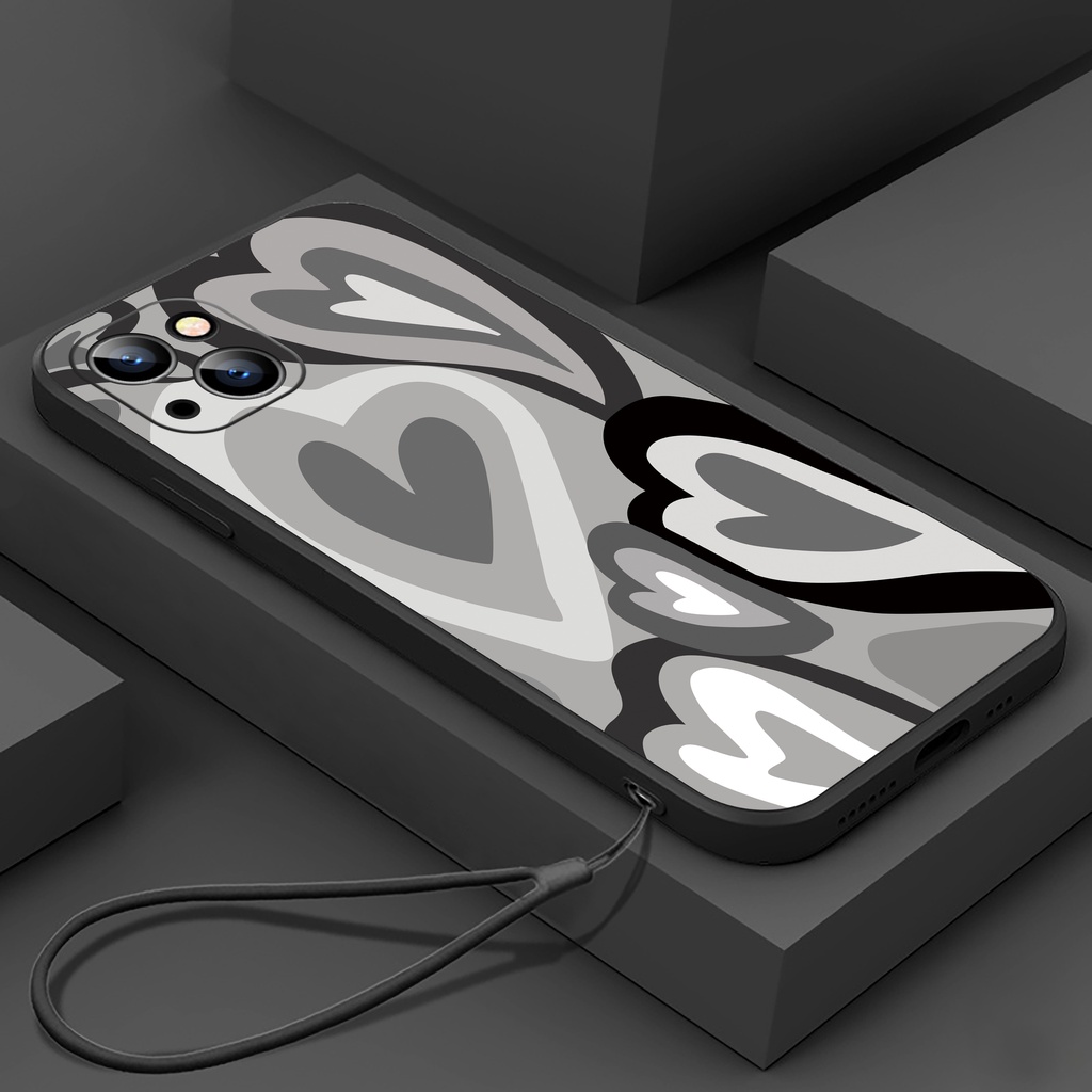 Ốp Điện Thoại tpu Viền Thẳng In Trái Tim Cho iPhone 11 13Pro 14 12 7plus 8plus 7 6 6plus x xr xsmax 11Pro max 14plus