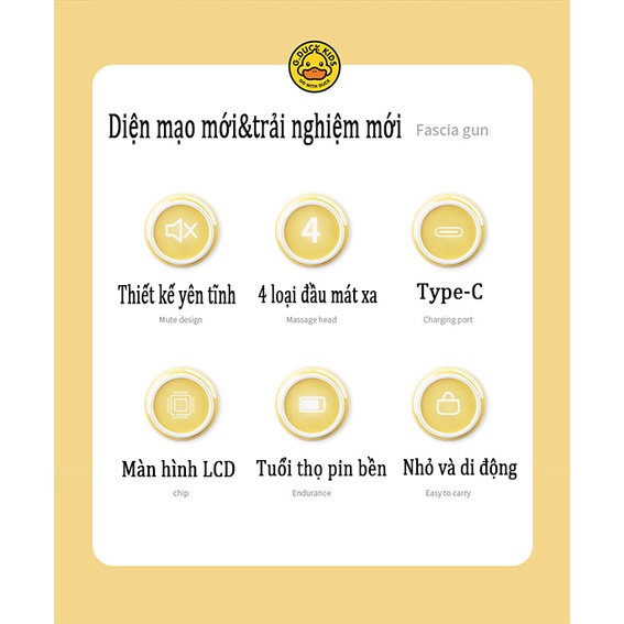 Súng massage G.DUCK, Súng Fascia mini, 4 đầu 12 chế độ rung, Máy mát xa cầm tay cao cấp - Giảm căng cơ và giảm mỏi vai