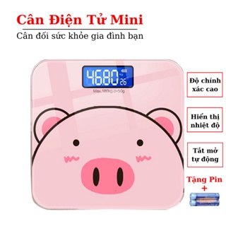 Cân điện tử sức khỏe hình heo hồng cute - tặng kèm pin aa