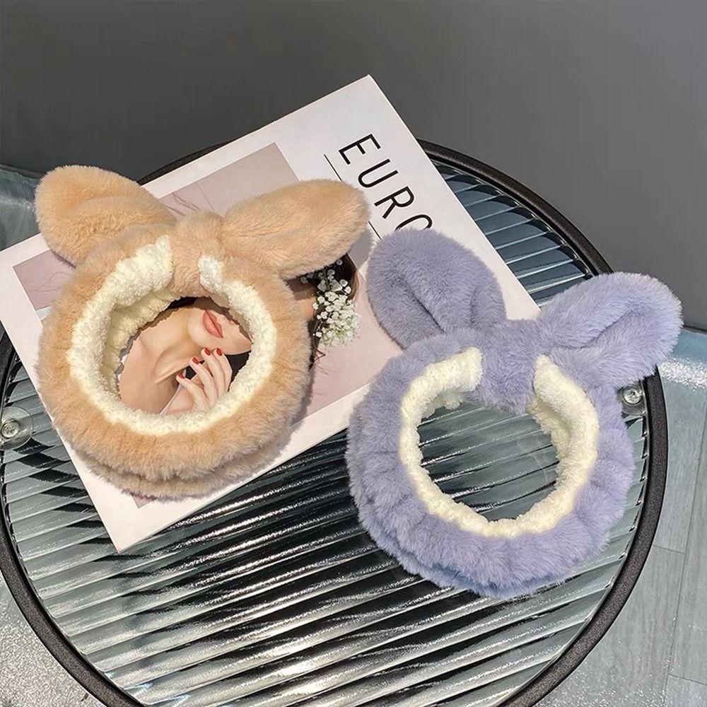 ANEMONE Băng Đô Cài Tóc Trang Điểm Hình Tai Thỏ Hoạt Hình Bằng Vải Bông Không Trượt Thời Trang Sáng Tạo