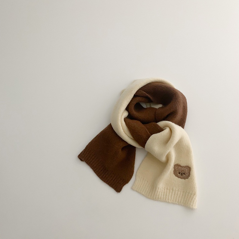 Khăn Choàng Cổ Kẻ Sọc Họa Tiết Hoạt Hình Chú Gấu Dễ Thương Giữ Ấm Mùa Đông Cho Bé