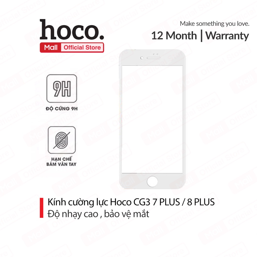 Kính cường lực 3D Hoco CG3 full màn hình , chống bám vân tay bảo vệ mắt cho iPhone 7 Plus/8 Plus ( Trắng )