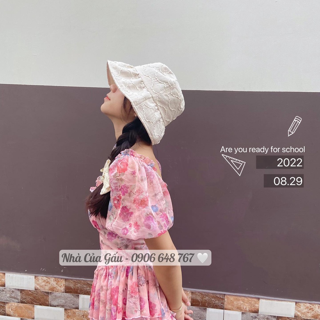 Mũ vải xếp ly viền bèo cực dễ thương