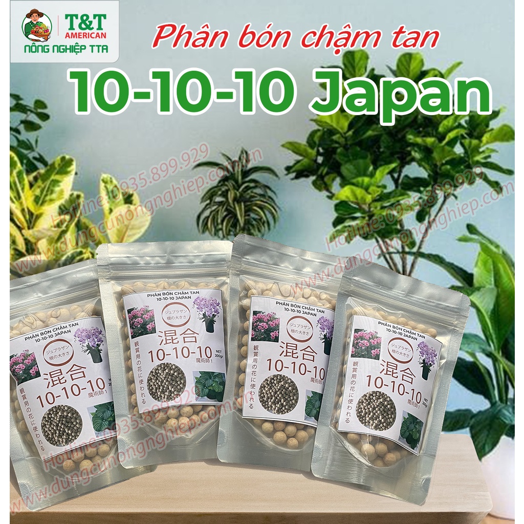 Phân bón tan chậm Nhật NPK 10-10-10 cho phong lan, hồng, mai, bonsai, hoa kiểng và rau màu (200gr)