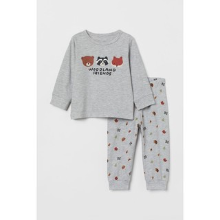 Set quần áo cotton xám động vật gấu bé trai HM H&M_hàng chính hãng authentic