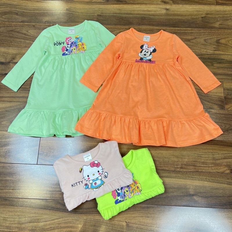 Váy cotton tay dài VNXK bé gái in hình Pony, Elsa, Minnie, Mickey, Kitty