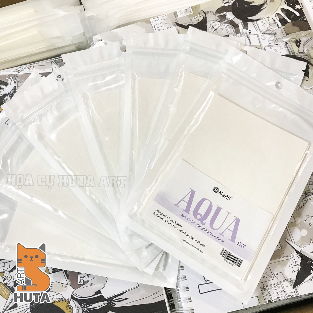 Giấy vẽ màu nước Nabii Aqua Fat 300gsm - Newbie Set - 8 tờ A6