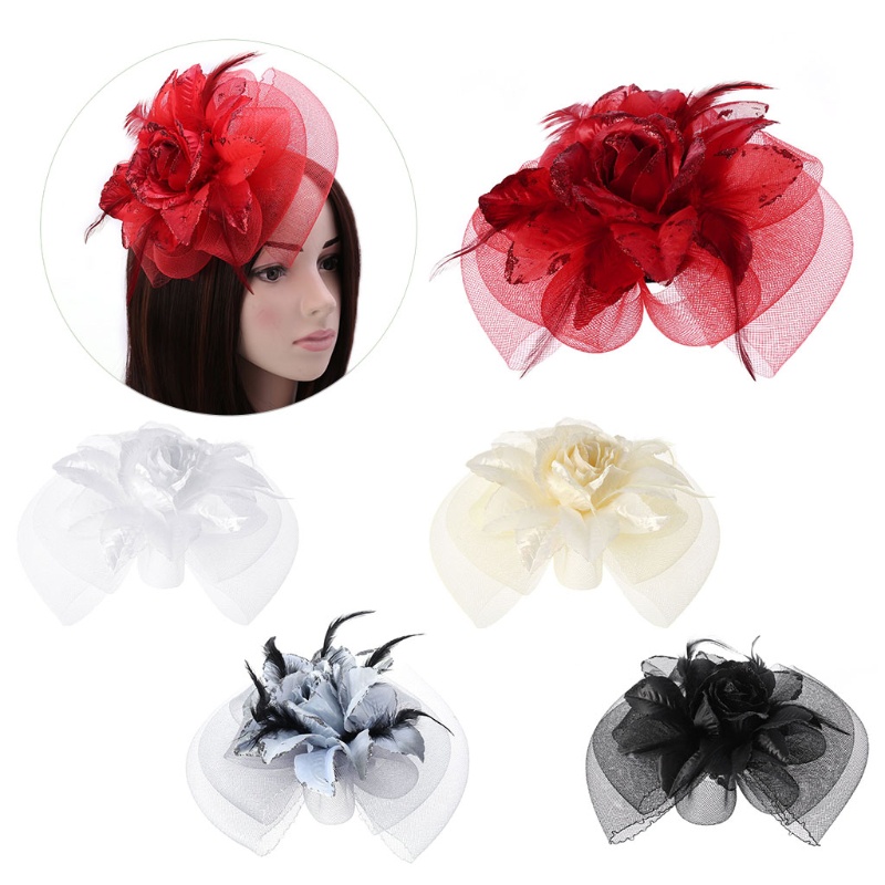 Kẹp Tóc Phối Mạng Che Mặt Hình Hoa Hồng Cho Cô Dâu