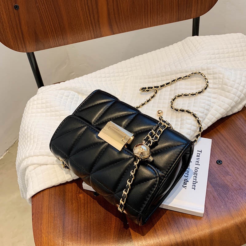 Túi Đeo Chéo Dây Xích Hình Thoi Nhỏ Màu Vàng Phong Cách Hàn Quốc Cho Nữ