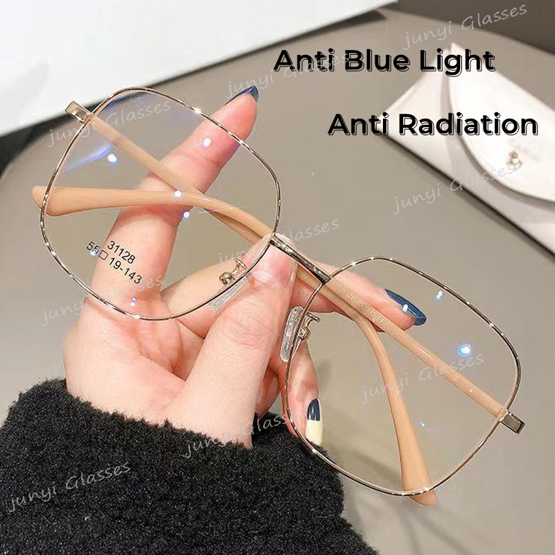 Mắt Kính Gọng Vuông Lớn Bằng Kim Loại Chống Ánh Sáng Xanh Chống Bức Xạ Thời Trang Cho Nữ