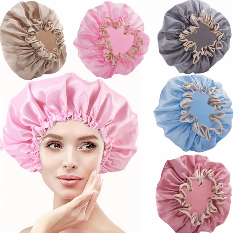 1 Mũ Tắm Trùm Đầu Hai Lớp Dày Dặn Co Giãn Chống Bụi Chống Nước Cho Nữ