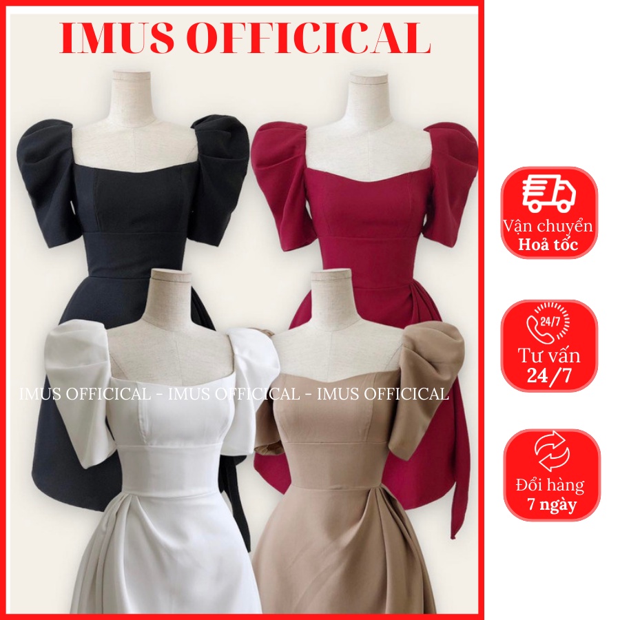 Đầm tay phồng xếp nhún eo thiết kế - Ảnh thật
