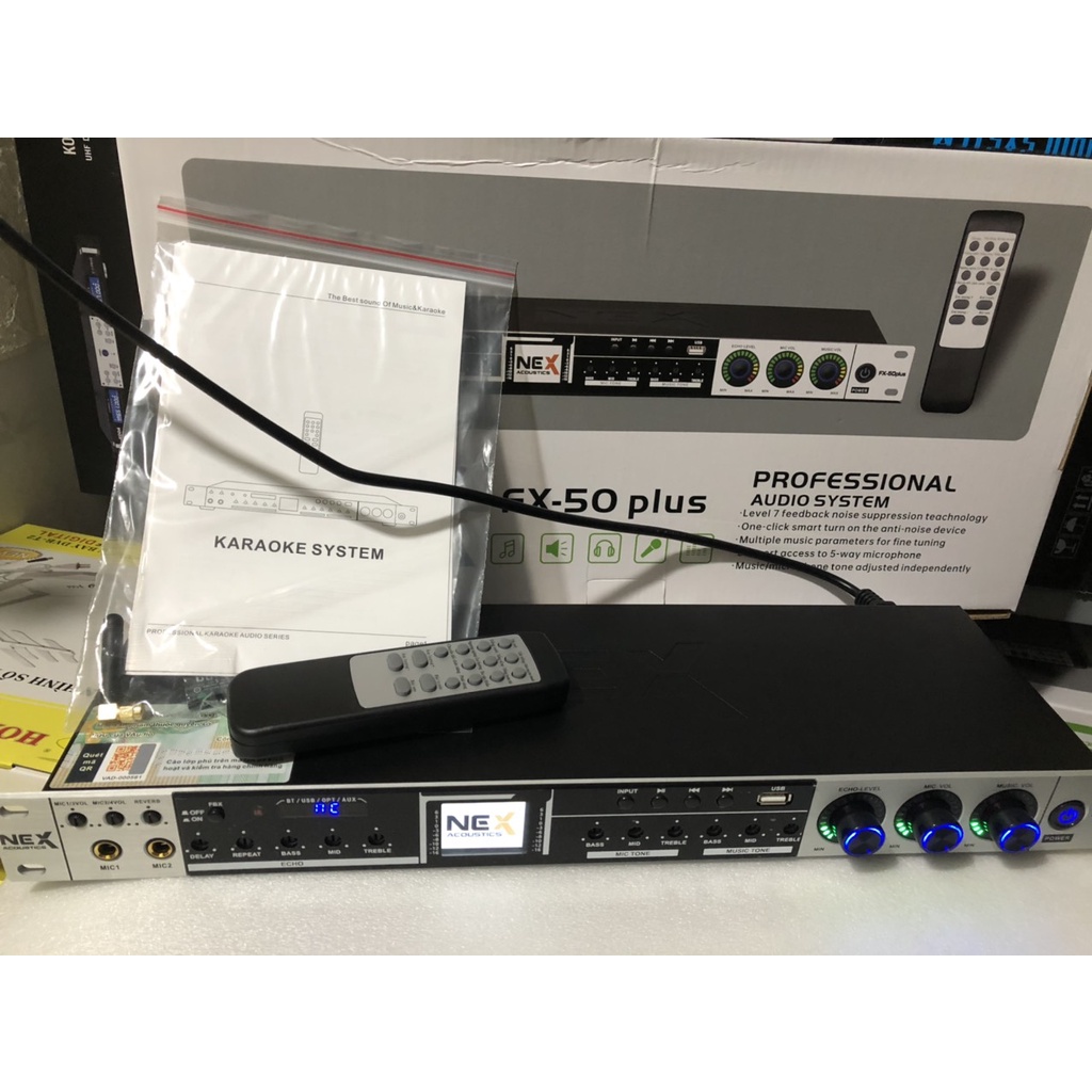 Vang FX50 Plus 2022 Có Reverb Kèm Dây Canon Có Chống Hú,Vang Nhại Mượt Mà.Có BLUETOOTH,Quang + tặng 2 dây