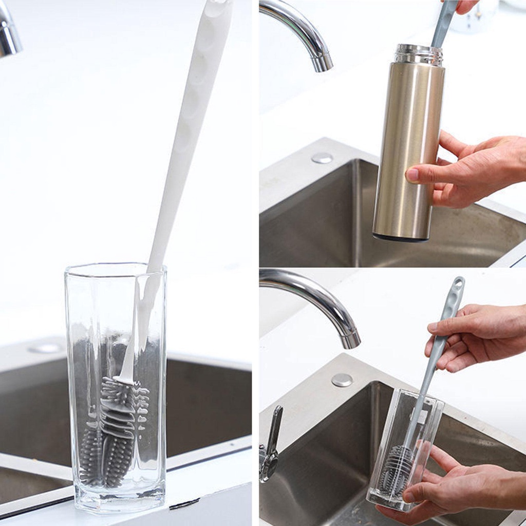 Bàn Chải Silicone Cán Dài Vệ Sinh Ly Lọ Thủy Tinh W1G5
