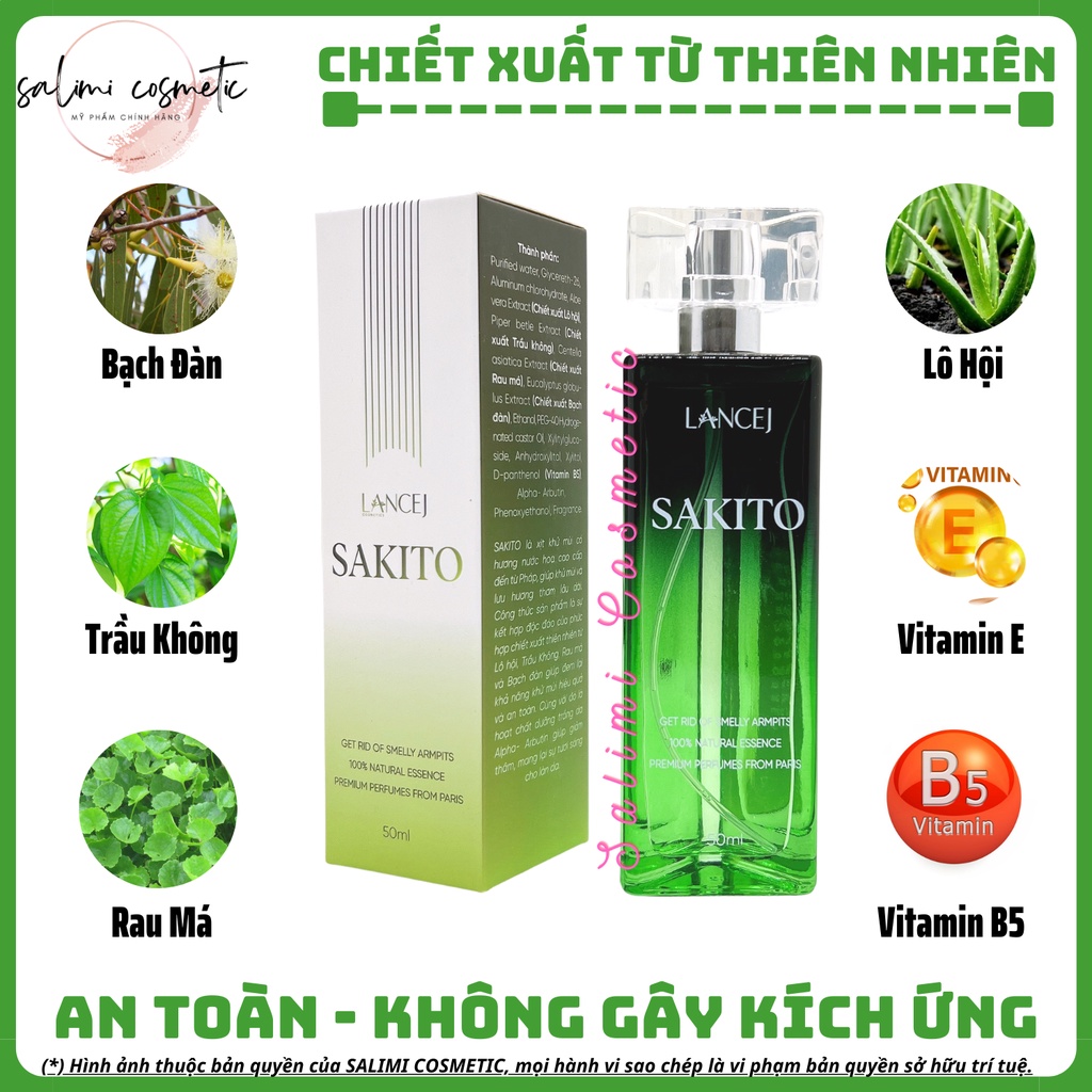 COMBO 2 Lọ Xịt Khử Mùi Hôi Nách SAKITO Lancej 50 ml - Khử Mùi Hôi Nách, Hôi Chân, Thâm Nách, Ra Mồ Hôi Nách - CHÍNH HÃNG