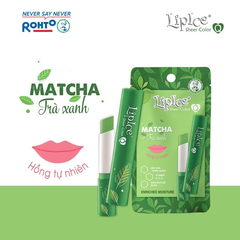 LIPICE SHEER COLOR màu hồng tự nhiên _MATCHA TRÀ XANH 2,4g dưỡng môi, ngăn ngừa nứt môi, căng mọng, vitamin C trẻ hoá da