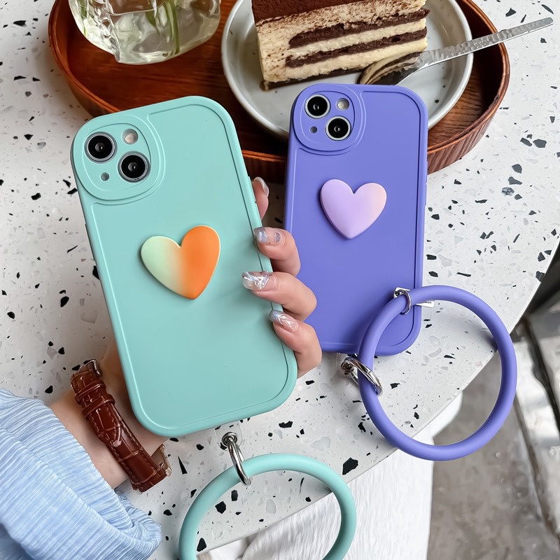 Ốp Điện Thoại Silicon Hình Trái Tim 3D Có Dây Đeo Cho iPhone 13 12 11 pro Max X XS Max 7 / 8 Plus