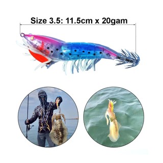 Mồi tôm câu mực có chân dạ quang nặng 20gam, mồi giả câu mực nhật dùng để câu các loại mực biển mực ống lá