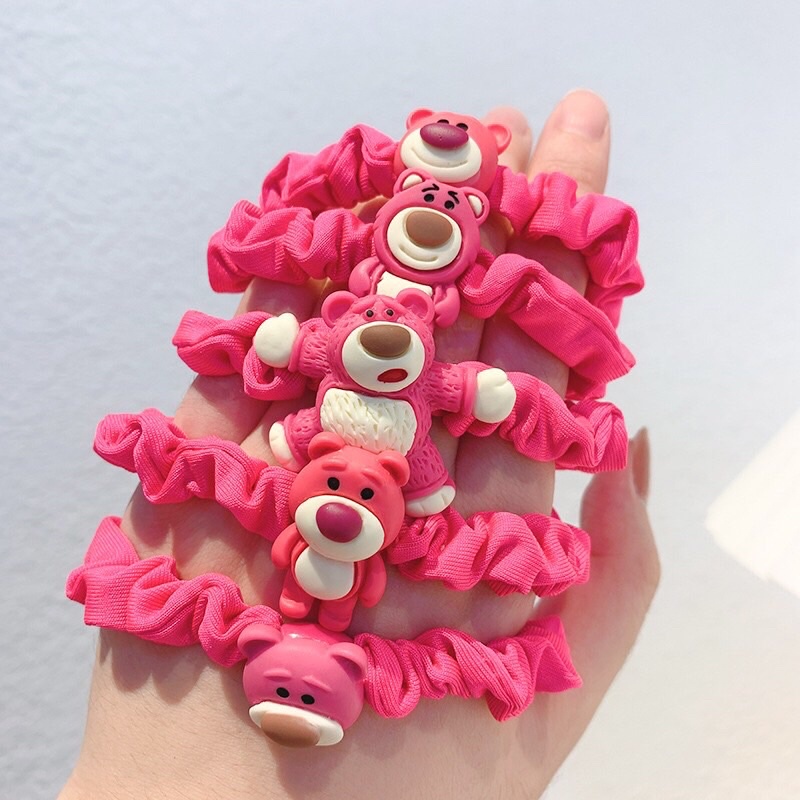 Buộc tóc scrunchies gấu dâu hồng lotso set 5 mẫu hot trend hàn quốc De Perier