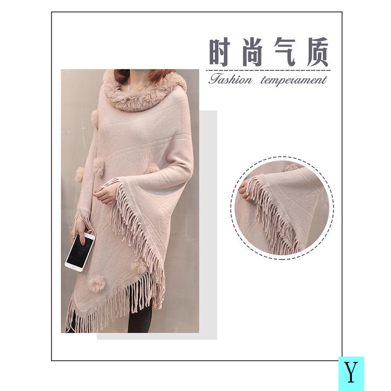Áo Choàng Sweater Dệt Kim Dáng Rộng Phối Lông Tay Cánh Dơi Phong Cách Hàn Quốc Thời Trang Cho Nữ