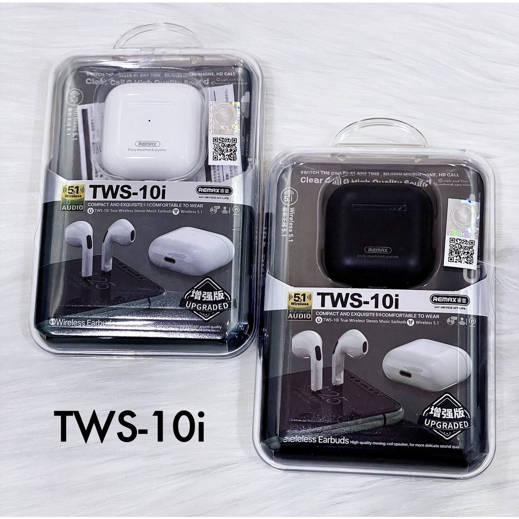 Tai nghe Bluetooth Remax True Wireless Stereo Tws 10i. Thiết kế nhỏ gọn, Thời trang. Pin nghe nhạc 5 tiếng