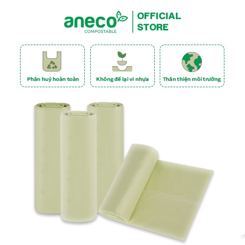 1 kg cuộn túi đa dụng tự phân hủy sinh học xanh Aneco không lõi, tự hủy 100% - Không vi nhựa