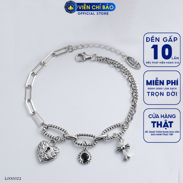 Lắc tay mix charm trái tim ổ khóa chất liệu bạc Thái 925 thời trang phụ kiện trang sức Viễn Chí Bảo L000021