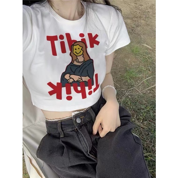 Áo Thun Crop Top Nữ Tay Ngắn In Hoạt Hình Chất Liệu Cotton Mềm Mại Thời Trang 2023