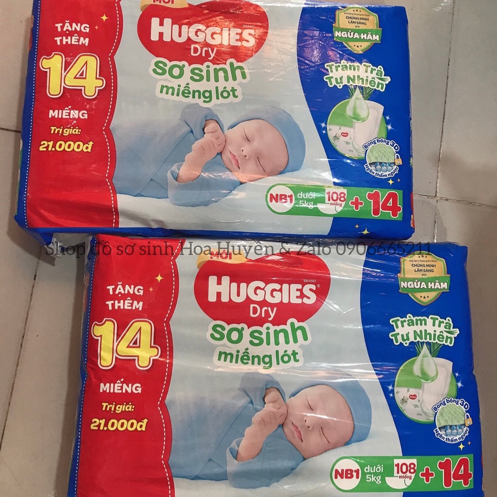 Tả /Bỉm Miếng Lót Huggies NB1 56/108 MIẾNG dùng cho bé mới Lòng dưới 5kg Mẫu Mới 2022 ( Tặng kèm 12 miếng tả dán sơ sinh