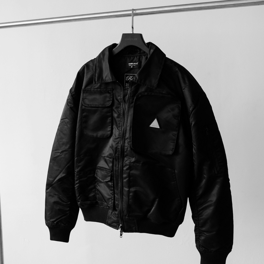 Áo khoác bomber nam nữ form boxy CANDLES RD CARGO chi tiết tag kim loại độc đáo Pilot trần bông 5 chính hãng