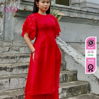Áo dài cách tân, áo dài truyền thống vải lụa màu đỏ tươi áo dài IMEO
