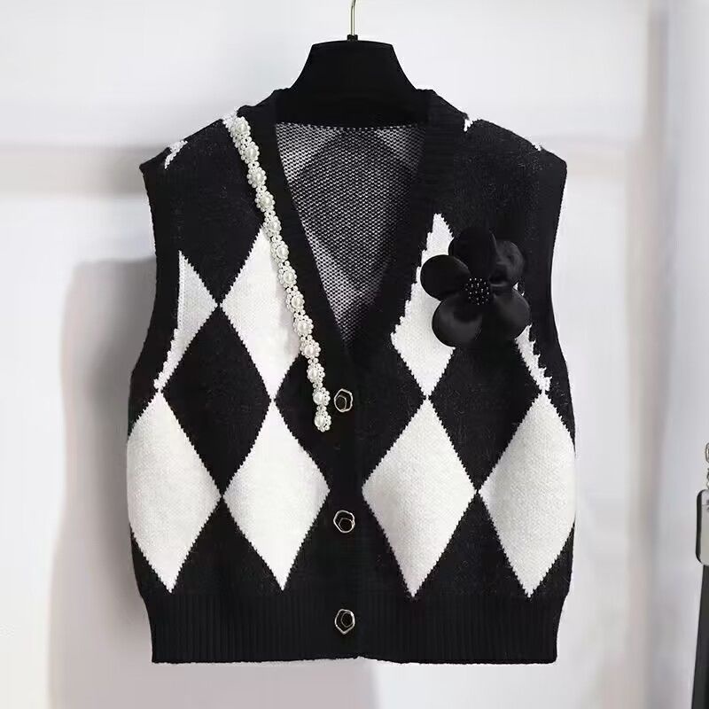 Áo Khoác Sweater Không Tay Đính Hạt Thời Trang Mùa Xuân Hàn Quốc 2022 Mới