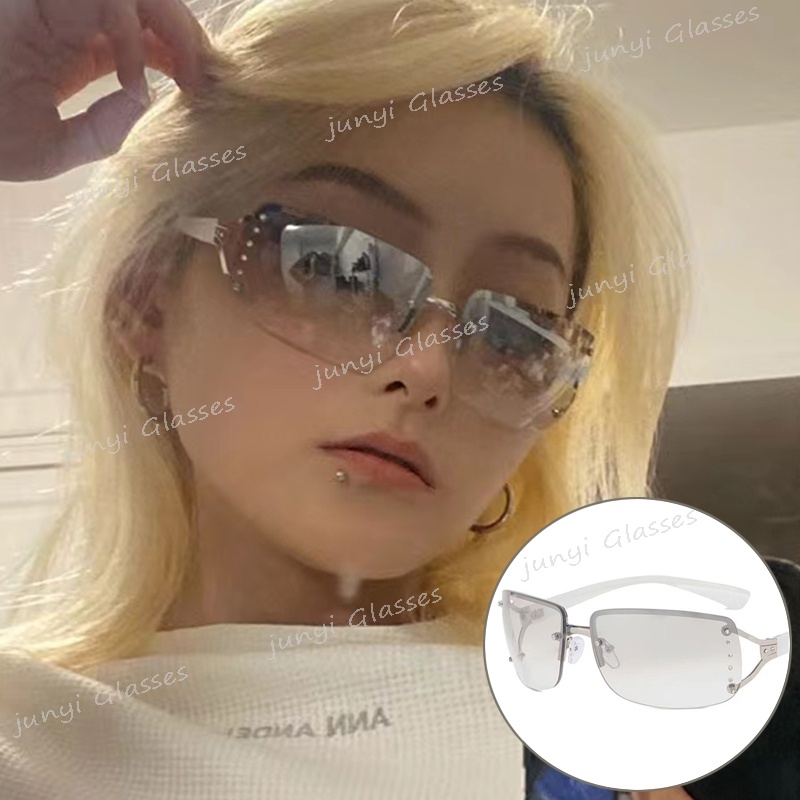 Kính Mát Hình Chữ Nhật Không Vành Y2K Millet Phong Cách Retro Thời Trang Cho Nữ